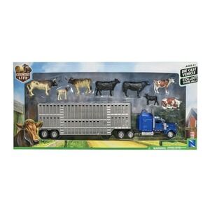New Ray‎ Free-Wheeling Semi Truck and Trailer with 1:43 Livestock Playset